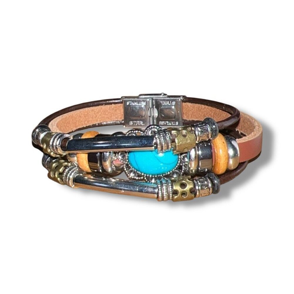 Bundle Sale 3 for $15 | Leather Triple Strand Bracelet with Stainless Steel Clas